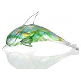 12 Inch Art Glass Dolphin in Green Blue and Yellow