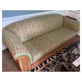 Vintage Foundary 88 Inch Green Wicker Sofa