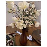 Wood Vase With Fake Flowers