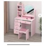5 Drawer Pink Girls Make Up Vanity With Stool