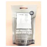 10' Heavy Duty Micro USB Cable (white)