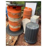 Lot of Construction Barrels,Trash Cans and Signs w