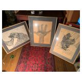 Lot of 3 Framed Sketches 25x31 Inch Approximately