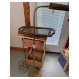 Brass Lamp & Wicker Type Storage Cart