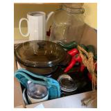 Box of Food Storage Containers & Coffee Grinder