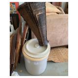 Large Ceramic Barrel W/Lid & Handmade Basket