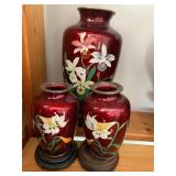 Beautiful Vase Set Glass Over Metal See Flaws