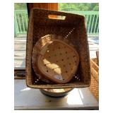 3 Woven Baskets and Large Blue White Serving Bowl