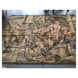 Vintage French Tapestry Tavern Scene-