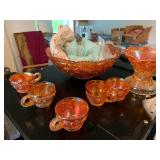 Beautiful Vintage Organge Carnival Glass Punch Bow