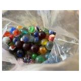 Bag of Large Glass Marbles & Pewter Jacks