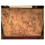 34x25 RARE European Machine Woven Textile Wall Art