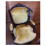 Antique Wood Chair Yellow Color Fabric See Images
