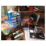 Lot of office supplies, including pencil, sharpene