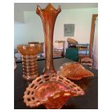 Lot of 4 Beautiful Orange Carnival Glassware Piece