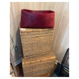 2 Vintage Wicker Storage Baskets & Red Basket see