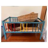 Antique Wood Baby Doll Bassinet & Wicker Baskets