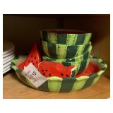 Lot of Watermelon Bowls & White Platter Plates