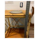 Vintage Wicker End Table & 1972 Metal Plate