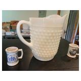1960s White Anchor Hocking Pitcher ,2 Mini Cups