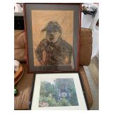 Lot of 2 Framed Wall Art Little Man & Pond Scene
