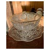 Beautiful Glass Cake Plate & Ice Bowl