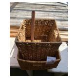 2 vintage woven baskets and antique tool