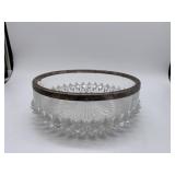 Large Indian Glass Bowl w/Silver Plated Rim