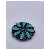 Beautiful Blue Turquoise Sterling Brooch