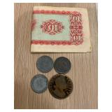 4 -Old Hard To Read Coins & Taiwan Paper Currency