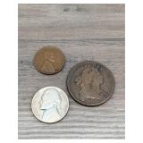 Lot of 3 United States Coins 1803 One Cent, 1945 N