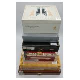 Lot of 6 cigar boxes. Mix of cardboard and wood.