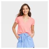 Women's Large Shrunken Short Sleeve V-Neck T-Shirt