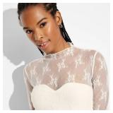Women's XXS Long Sleeve Mock Turtleneck Lace Shirt