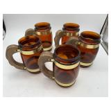 Lot of Brown Glasses w/ Wood Handles