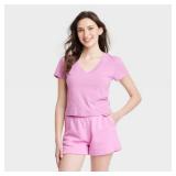 Women's Shrunken Short Sleeve V-Neck T-Shirt - Uni