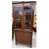 Vintage Mahogany-finished wood Corner China Hutch/