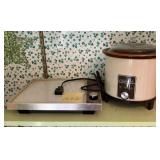 Vintage electric food warmer and Sears crock po..