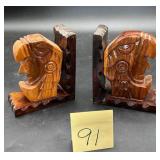 vintage, hand-carved Aztec wooden bookends