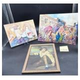 Assorted Artwork including vintage framed print..
