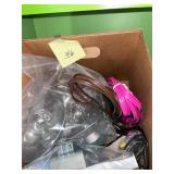 Box of extension cords & light bulbs