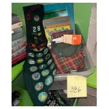 Girl Scout Lot including sash, canteen, and books