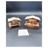 Vintage wooden Swiss chalet music boxes