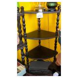 Vintage dark wood spindle corner whatnot shelf