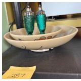 Vintage ceramic bowls and glass salt and pepper..