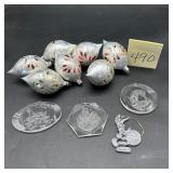Christmas ornament lot with glass etched ornaments