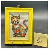Vintage Framed Embroidered Cat