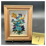 Vintage Framed Crewel Embroidery Floral Piece