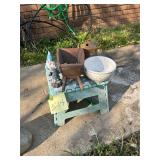 Fold up step, Planter, Bowl, & gnomes