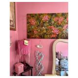 Floral picture, lamp, sewing box, and windchimes